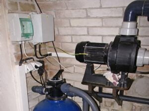 Swimming pool pump and other filtration equipment.